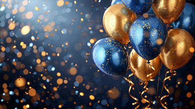 Foto balão azul e dourado com confete