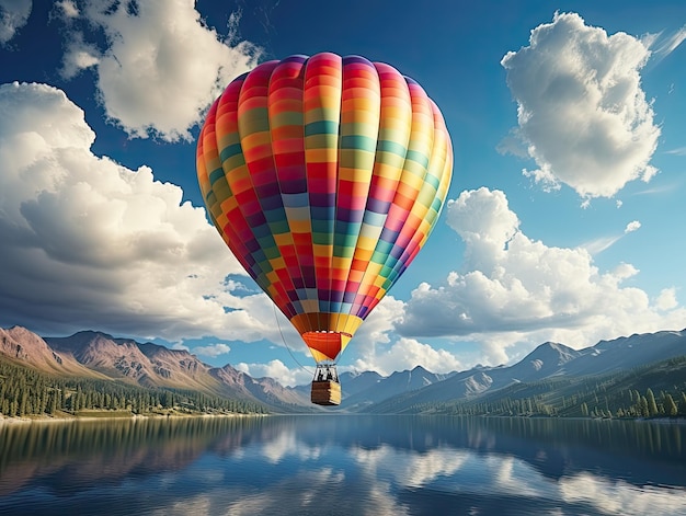 balão com ar quente vlue céu com nuvens de fundo