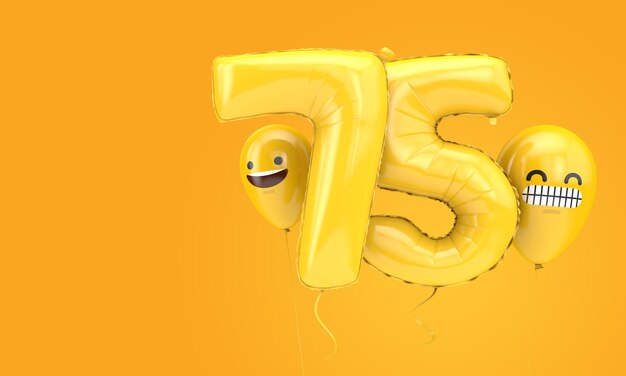 Foto balão de aniversário de número com emoji enfrenta balões d render