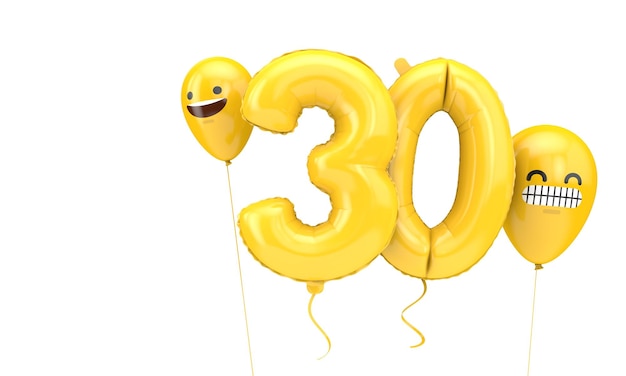 Balão de aniversário de número com emoji enfrenta balões d render