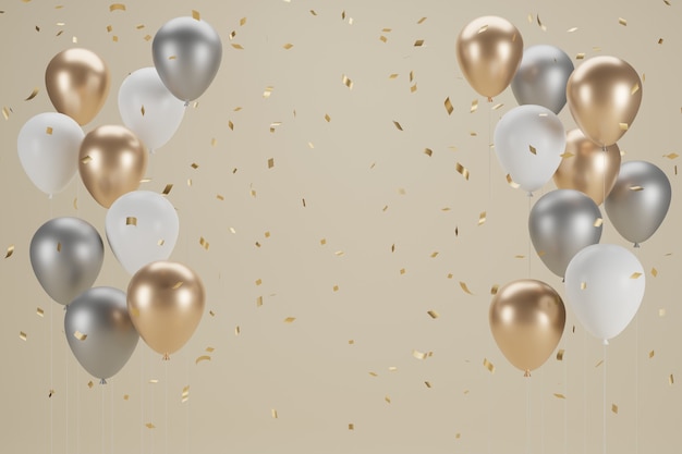 Balão de ano novo e design confetti.Banner. Ilustração 3D