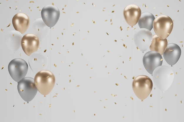 Balão de ano novo e design confetti.Banner. Ilustração 3D