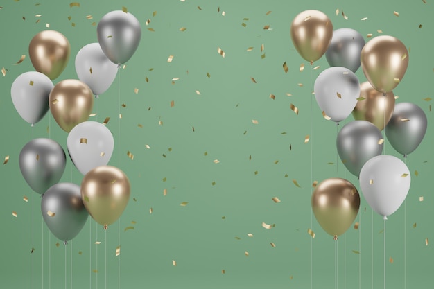 Balão de ano novo e design confetti.Banner. Ilustração 3D
