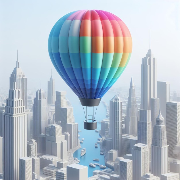 Balão de ar quente 3D voando em fotos de fundo branco