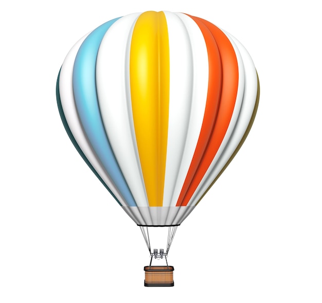 Foto balão de ar quente colorido em voo em um fundo branco