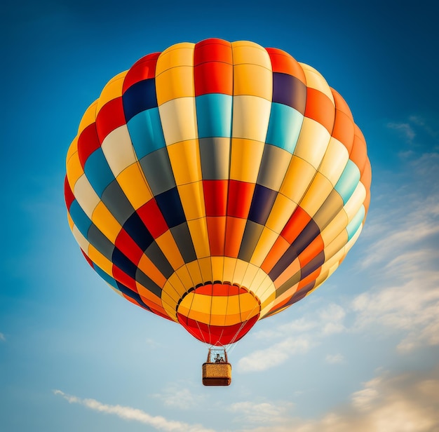 Balão de ar quente colorido no céu azul