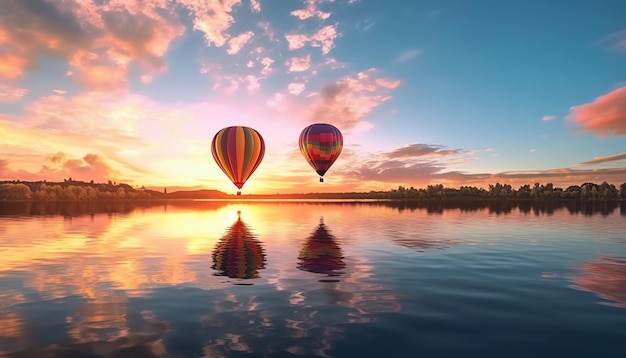 Balão de ar quente com vista para a paisagem