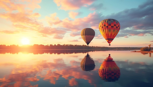 Balão de ar quente com vista para a paisagem