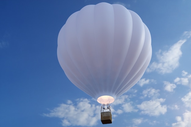Balão de ar quente da ilustração 3D no céu. O ballon branco, vermelho, azul, verde e amarelo do ar voa no céu.