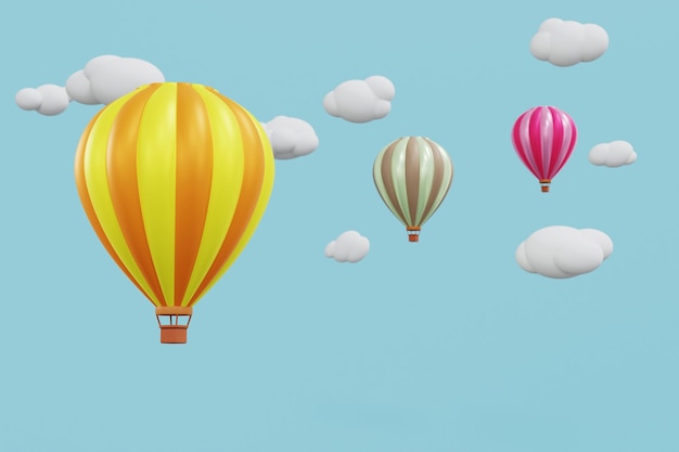 balão de ar quente de renderização 3D flutuando no céu