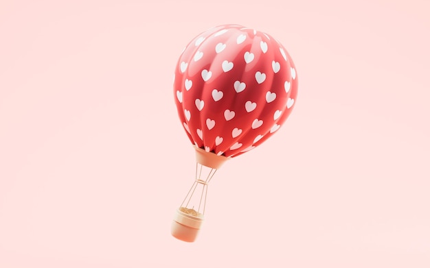 Balão de ar quente e renderização em 3d de forma de coração de amor