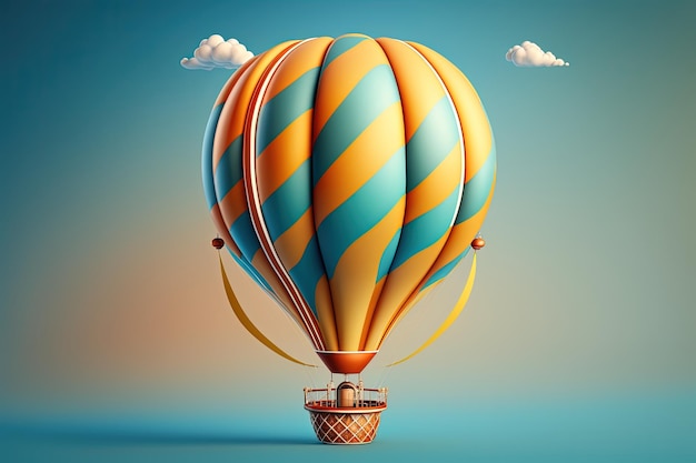 Balão de ar quente em ilustração de balão de fundo azul AI