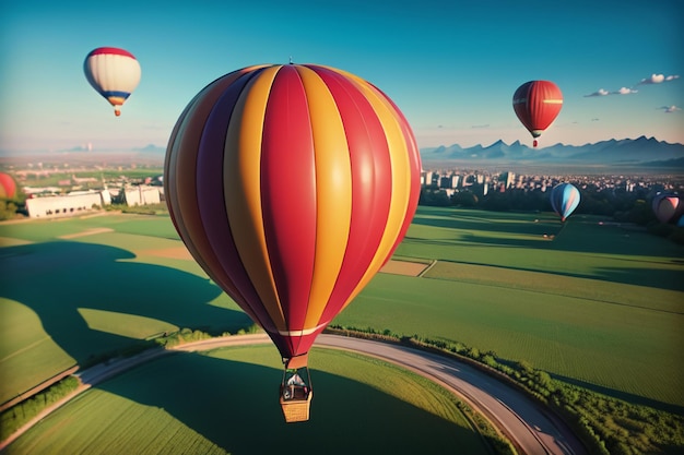 Balão de ar quente voando céu esportes radicais novo projeto de jogo de turismo fundo de papel de parede