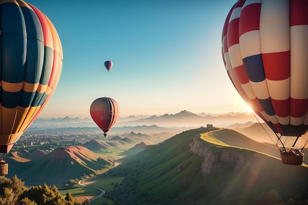 Balão de ar quente voando céu esportes radicais novo projeto de jogo de turismo fundo de papel de parede