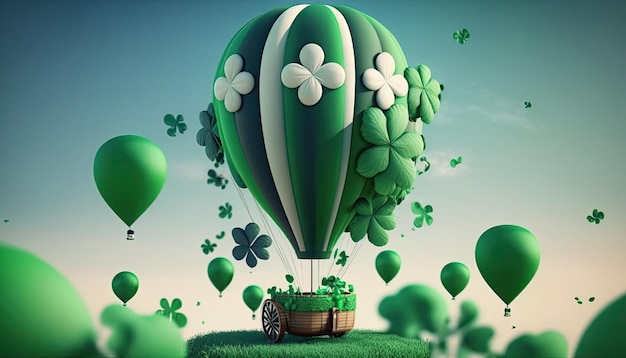 Balão de ar verde voando ilustração de transporte aéreo Decorado para o dia de São Patrício Generative AI