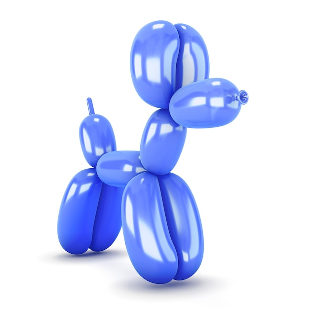 Balão de cachorro azul em uma imagem de renderização 3d de fundo branco