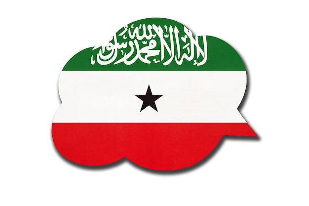 Balão de fala 3d com a bandeira nacional da somalilândia, isolada no fundo branco. fale e aprenda a língua somali. símbolo do país da somalilândia. sinal de comunicação mundial.