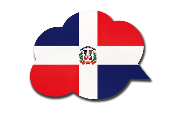 Balão de fala 3D com a bandeira nacional dominicana em fundo branco