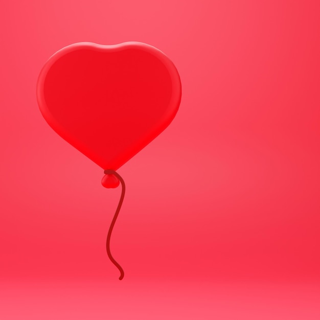 Balão em forma de coração em fundo vermelho Feliz dia dos namorados ilustração 3D render