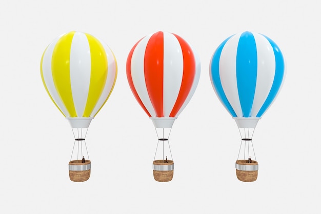 Foto balão hotair colorido com renderização em 3d de fundo branco