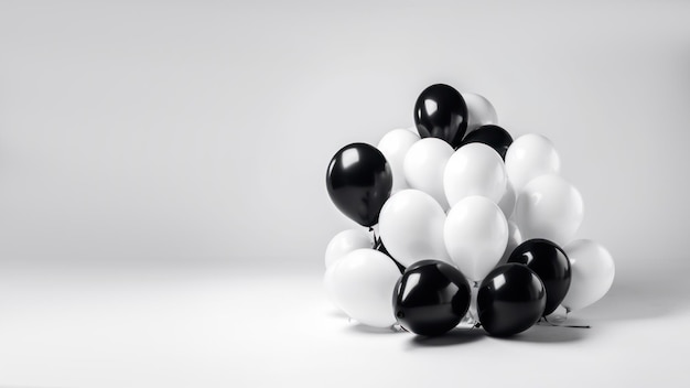 Balão preto e branco sobre fundo branco com espaço de cópia