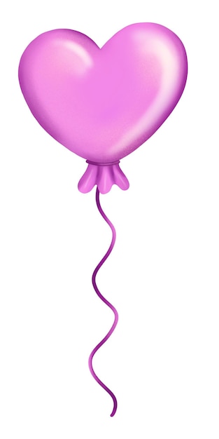 Balão rosa em forma de coração no fundo branco