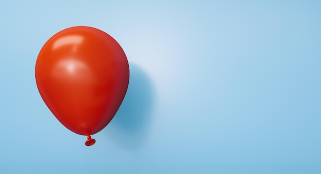 balão vermelho contra uma parede azul - renderização em 3D