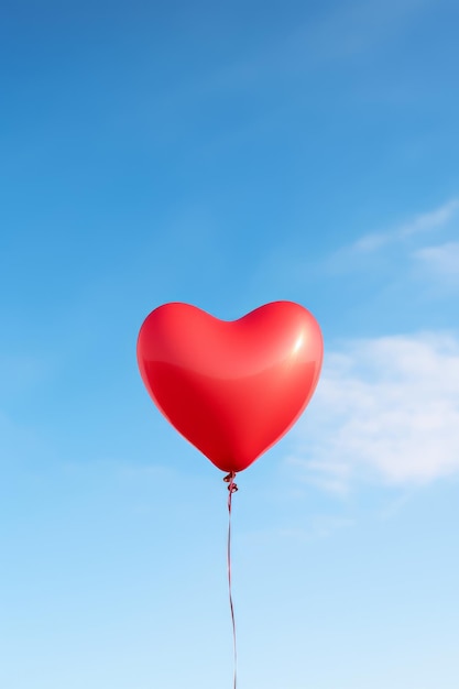 Balão vermelho em forma de coração no fundo do céu azul Dia dos namorados