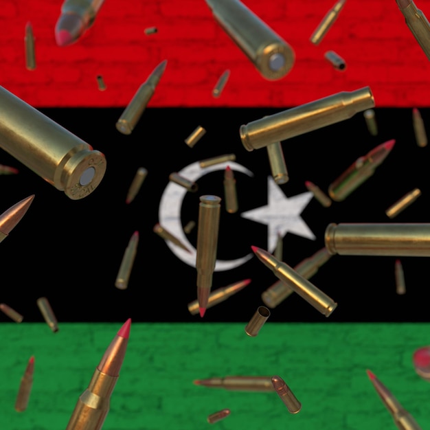 Balas a cair em frente à bandeira da Líbia