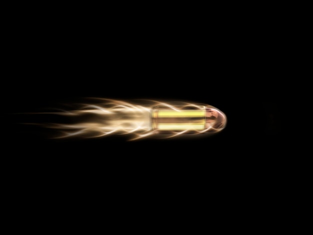 Foto balas douradas voando em chamas renderização 3d