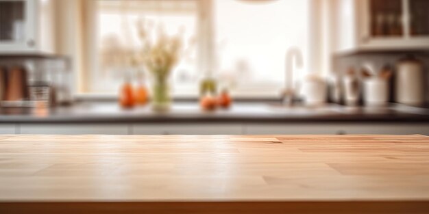 Foto balcão de cozinha turva com mesa vazia