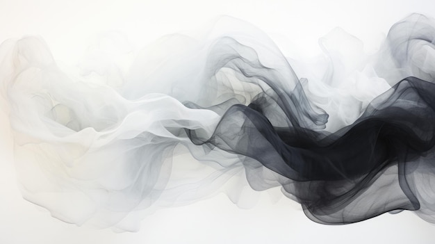 Balck y humo blanco o remolino de ondas abstractas sobre fondo blanco