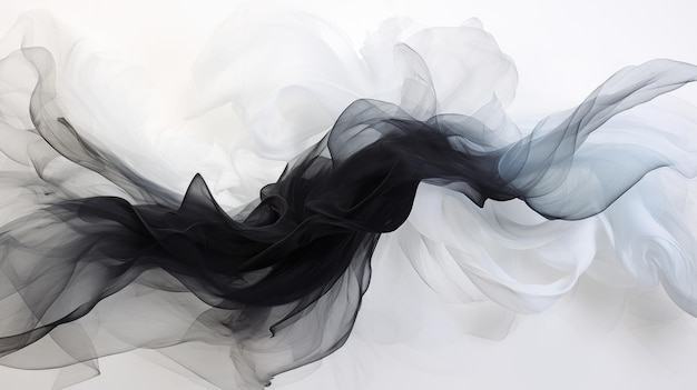 Balck y humo blanco o remolino de ondas abstractas sobre fondo blanco