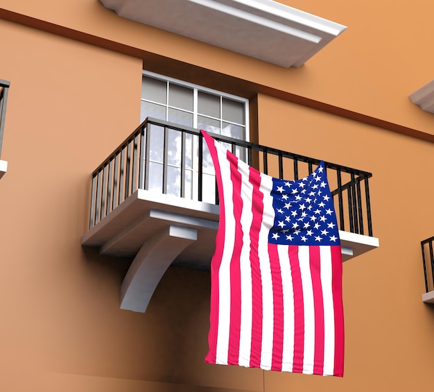 Balcón con bandera americana