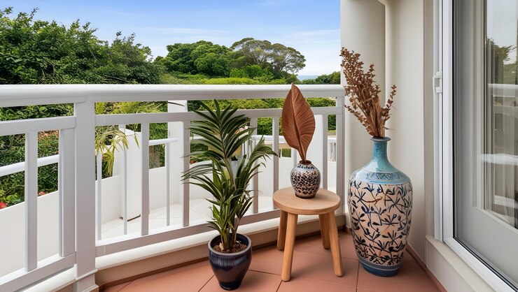 un balcón con plantas y flores en el balcón