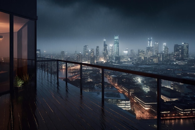 Un balcón con vista a una ciudad de noche Imagen generativa de IA