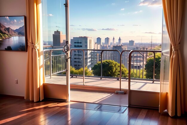 Un balcón con vistas a una ciudad.