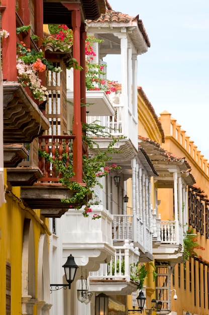 Balcones Coloniales, Cartagena de Indias, Departamento de Bolívar, Colombia, Sur América.