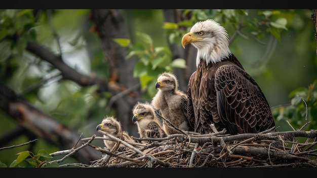 Foto bald eagle nest mit küken