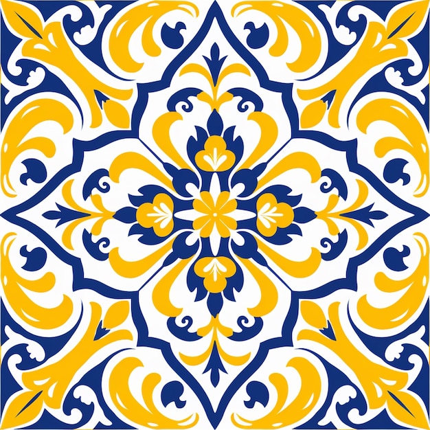 una baldosa azul y amarilla con un diseño estilizado generativo ai