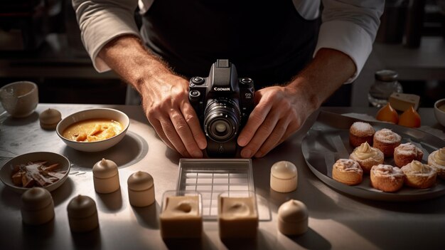 Balé culinário fotográfico cinematográfico Uma exploração focada nas mãos de um chef habilidoso