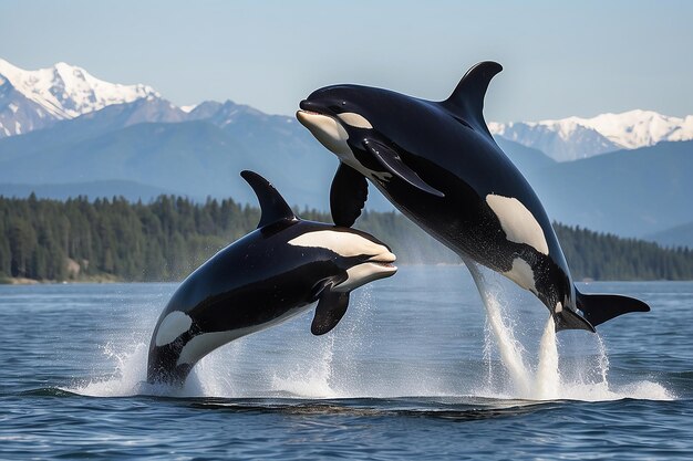 Baleia assassina orcinus orca casal saltando Canadá