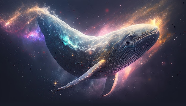 Baleia espacial no espaço Criatura divina cósmica inspiradora ilustração digital sonhadora Generative ai