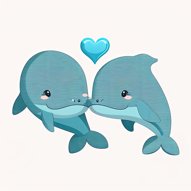 Baleias se beijando Desenho animado bonito com dois animais apaixonados ilustração romântica Modelo para dia dos namorados Cores azuis Generative AI