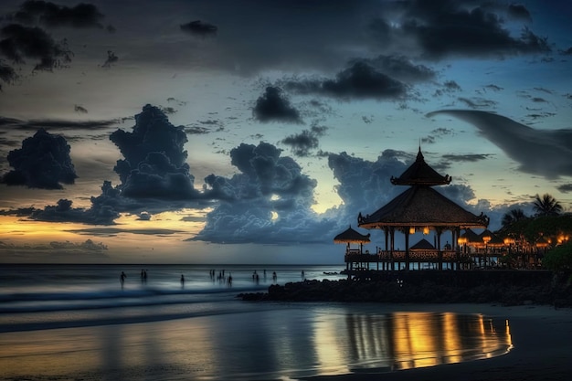 Bali Indonesias Kuta Beach ao entardecer