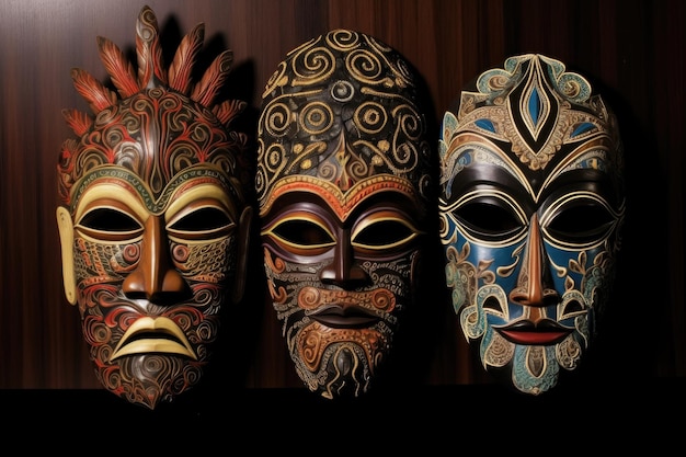 Balinesische Masken mit mystischer Symbolik und Bedeutungen, die mit generativer Ai geschaffen wurden