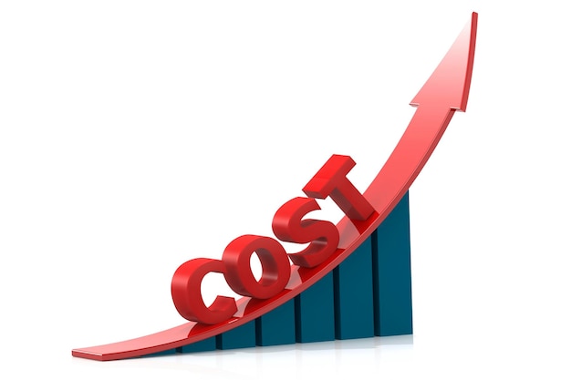 Balkendiagramm mit Kosten wächst Pfeil nach oben