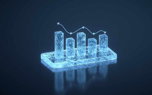 Balkendiagramm mit Rückgangstrend 3D-Rendering