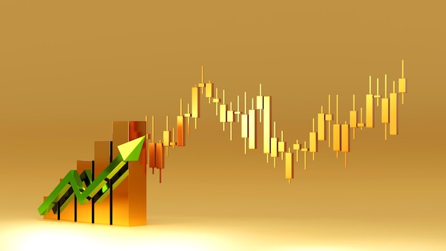 Balkendiagramm Tortendiagramm Stock Business Candle Stick für Finanzanalyseinhalte 3D-Rendering