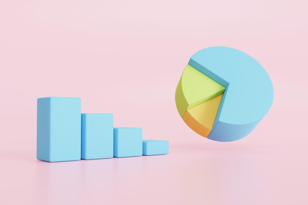 Balkendiagramm und Tortendiagramm Geschäftsdiagramm, das die Unternehmensgewinne zeigt. 3D-Darstellung